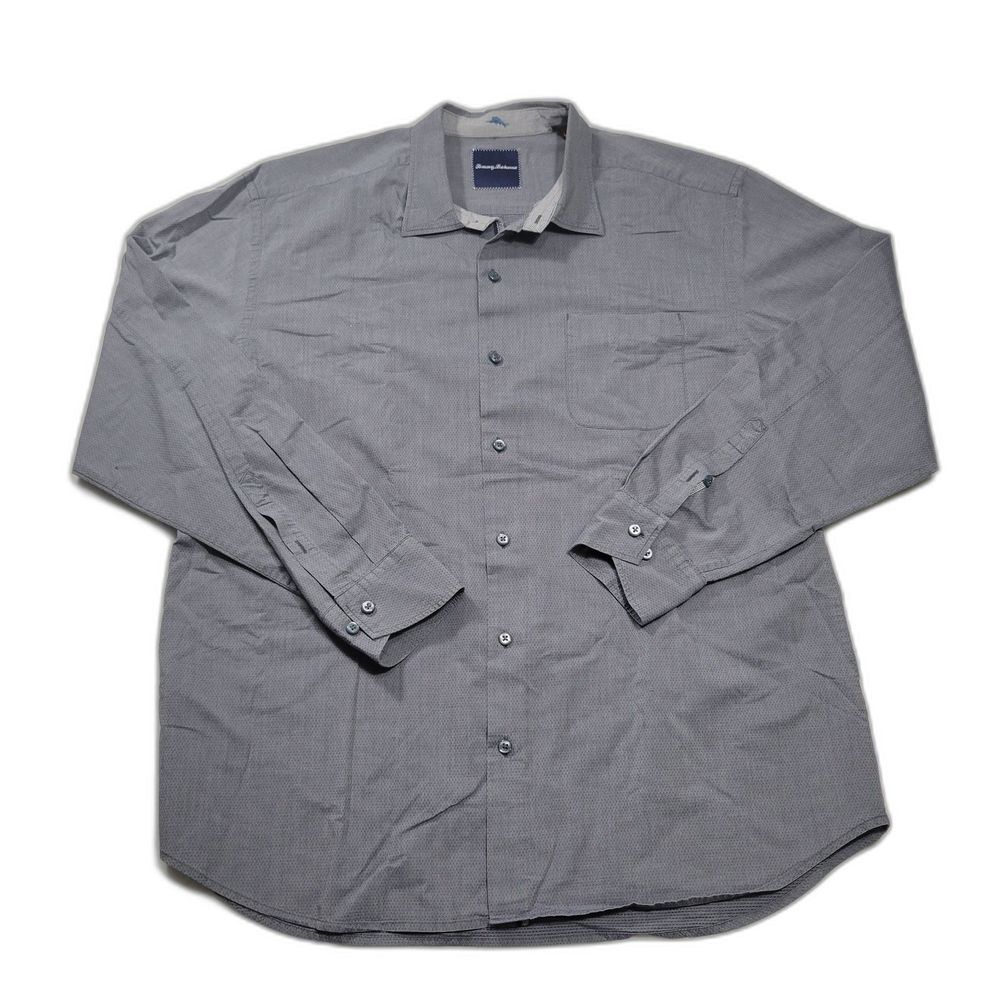 Tommy Bahama Men's Short Sleeve Button Up Gray Cotton Shirt XL Tall